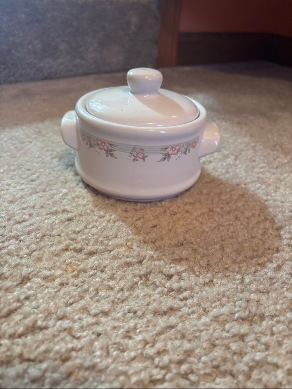 White Floral Covered Ceramic Sugar Bowl